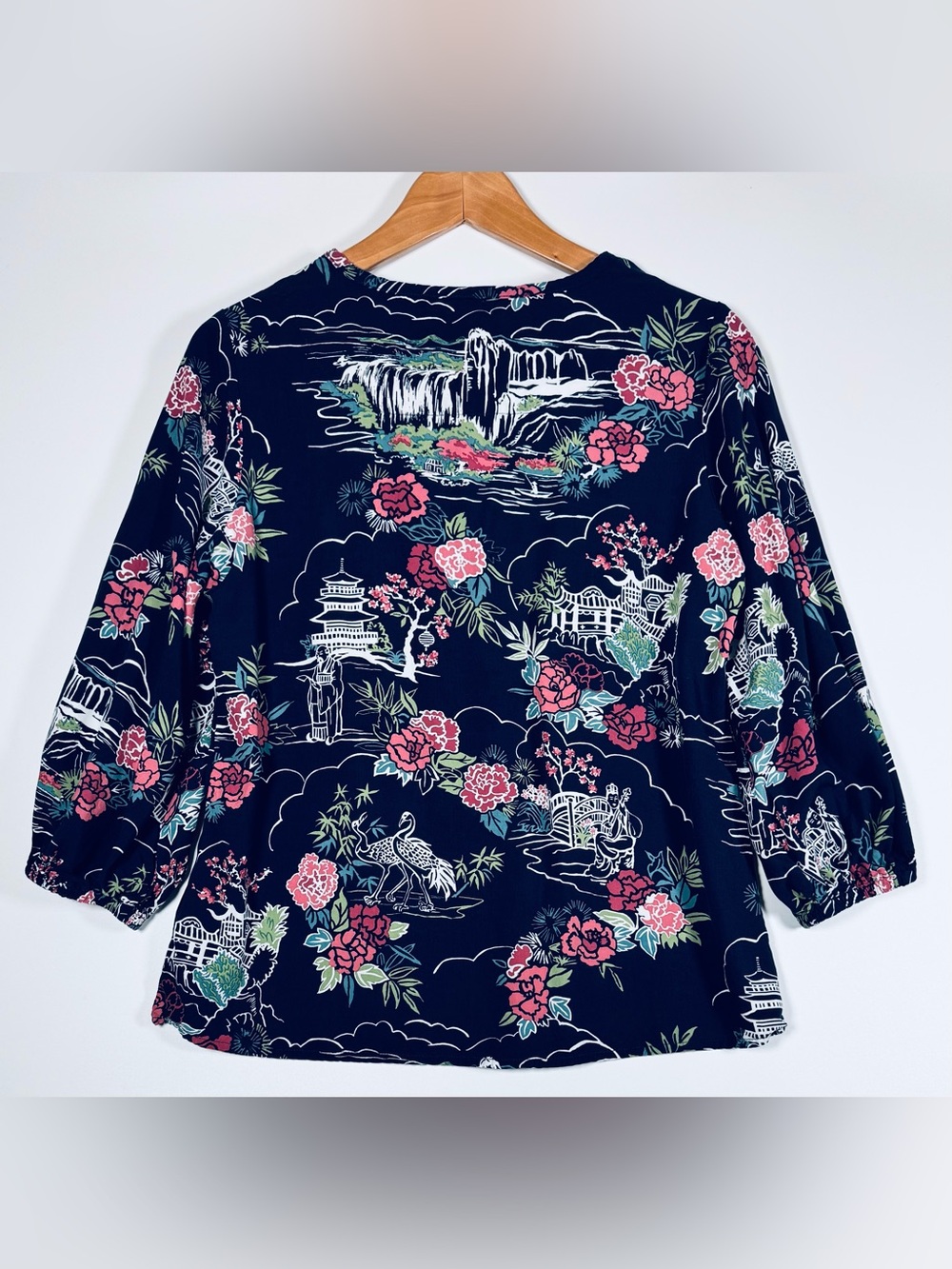 Reyn Spooner Limited Issue Blouse Womens Small Blue Hawaiian Scenic Floral Rayon - Picture 3 of 14